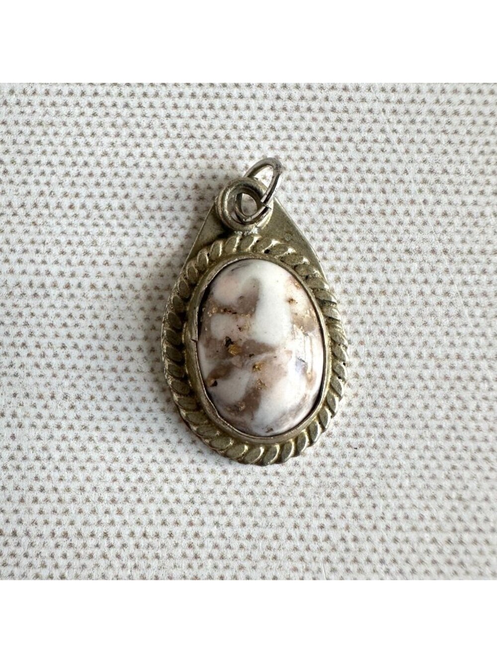 Wild Horse Magnesite & Sterling Silver Pendant Rope Twist Bezel Teardrop Southwe